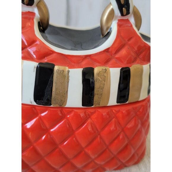 David's cookies red quilted purse ceramic cookie jar decor home - Picture 9 of 12